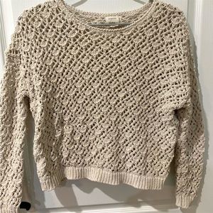 Nicole Miller Atelier Beige Crochet CutOut Boatneck Off ShoulderSweater Sz S